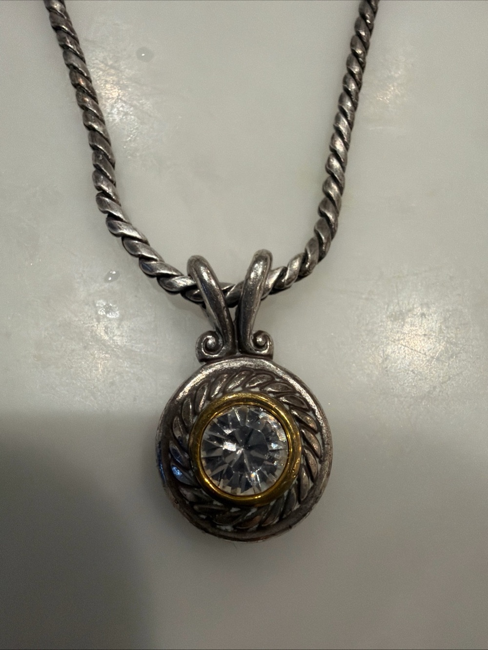 Brighton Silver Pendant Necklace with Gold Accent and Clear Stone